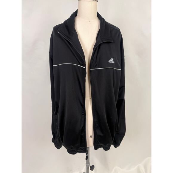 Adidas Men’s XL Black Track Jacket Full Zip Logo White Piping Retro 3 Stripe VTG - Picture 1 of 7